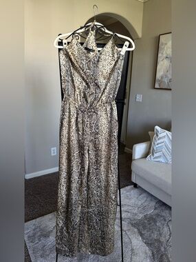 Plastic Island Snake-Print Jumpsuit in Beige and Brown